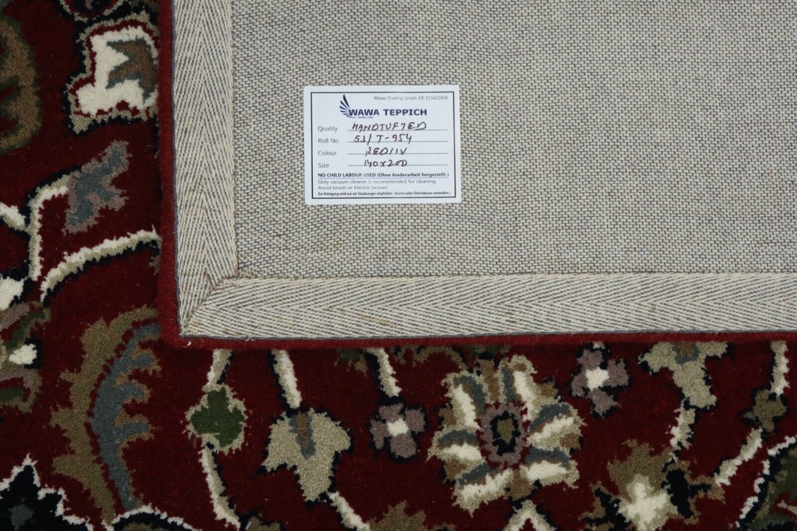 Rot Orient Teppich 100% Wolle 140X200 cm Handarbeit Handgetuftet T954