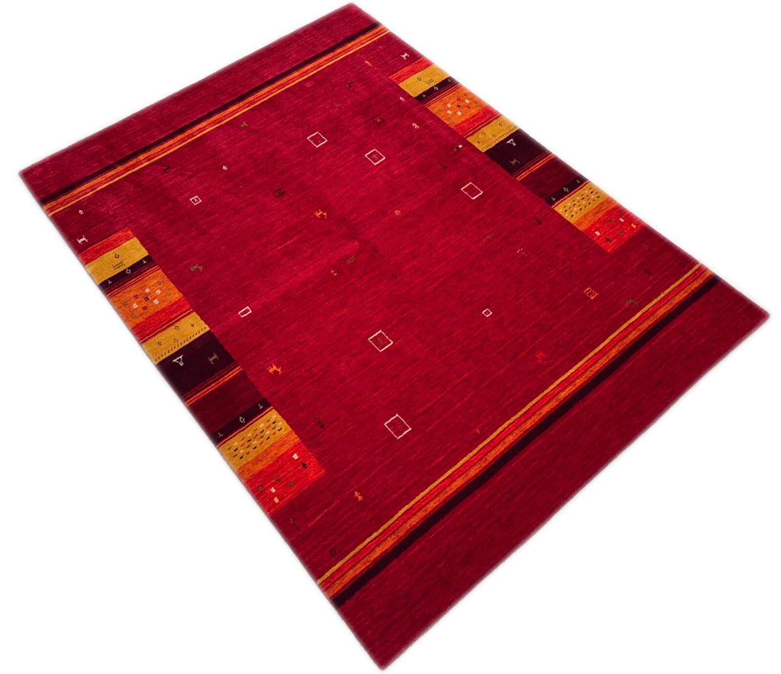 Wollteppich 170x240cm Handgewebt Modern 100% Wolle Rot Mehrfarbig Gabbeh ST22