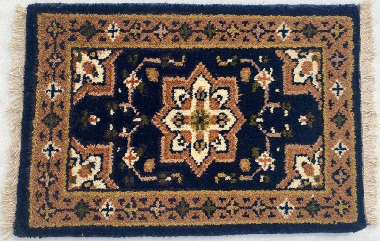 蓝色手工编织门垫 40x60 厘米 桥牌汽车脚垫 地毯 100% 羊毛 PH12