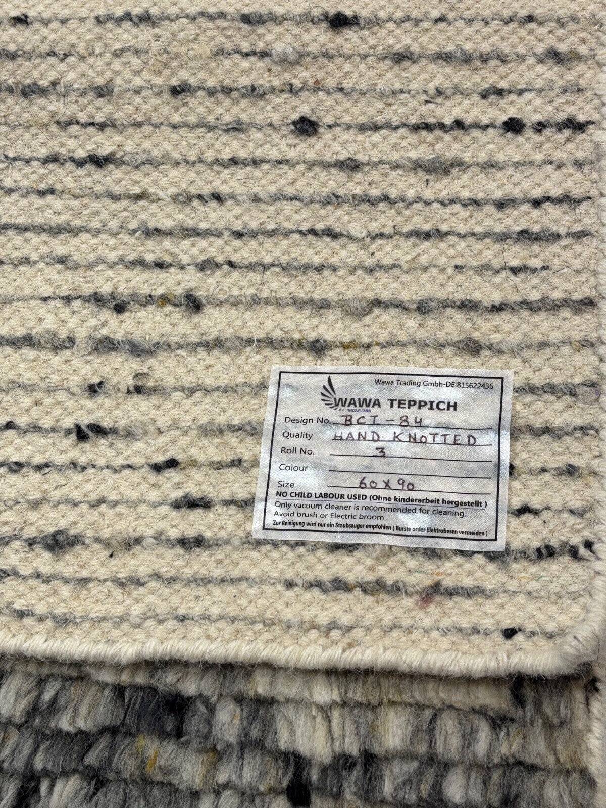 Handgeknüpfter 100% Wollteppich 60x90 Modern Design Teppich Grau Beige R03