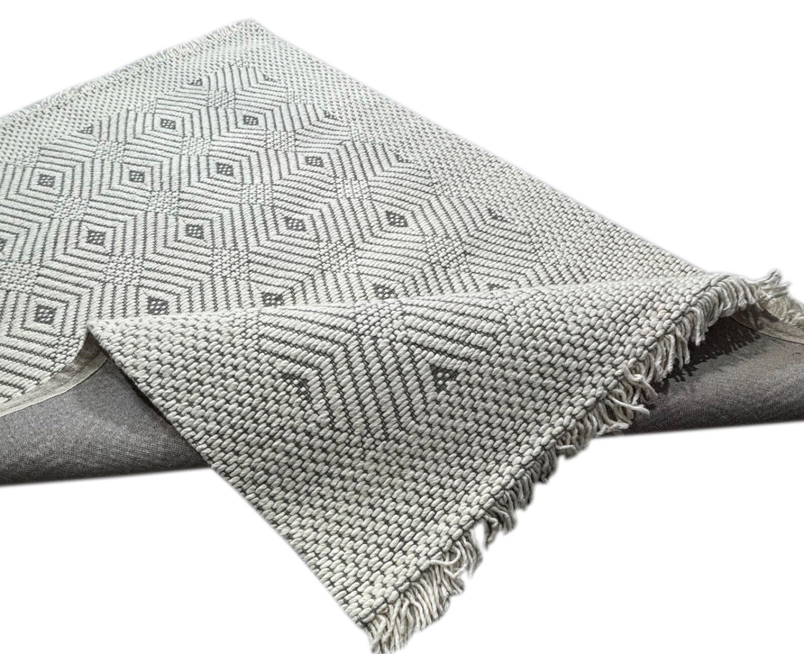 Handgefertigter Kilim Dhurry Teppich 160x240cm 100% Wolle Beige Grau ST66