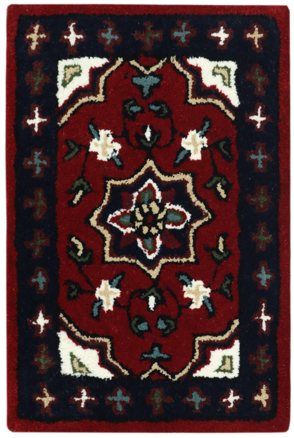 Wollteppich 40x60 Rot Beige Oriental Handgemacht Türvorleger Fussmatte HT371R