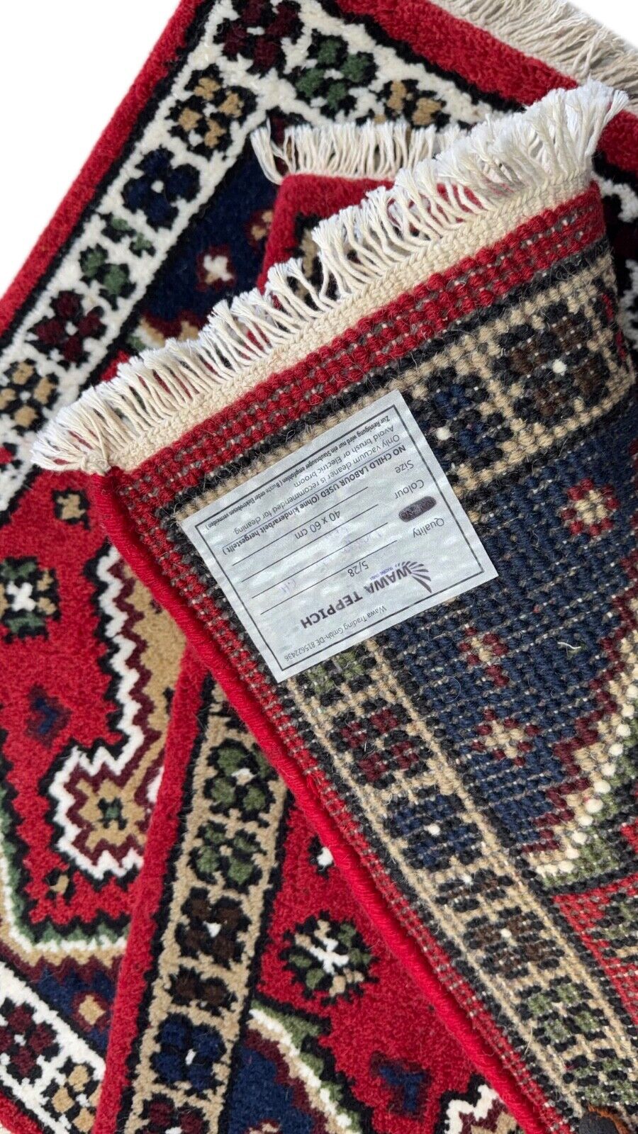 Brücke Teppich 40x60 cm Handgeknüpft Fußmatte Automatte 100% Wolle Rot Blau PH42