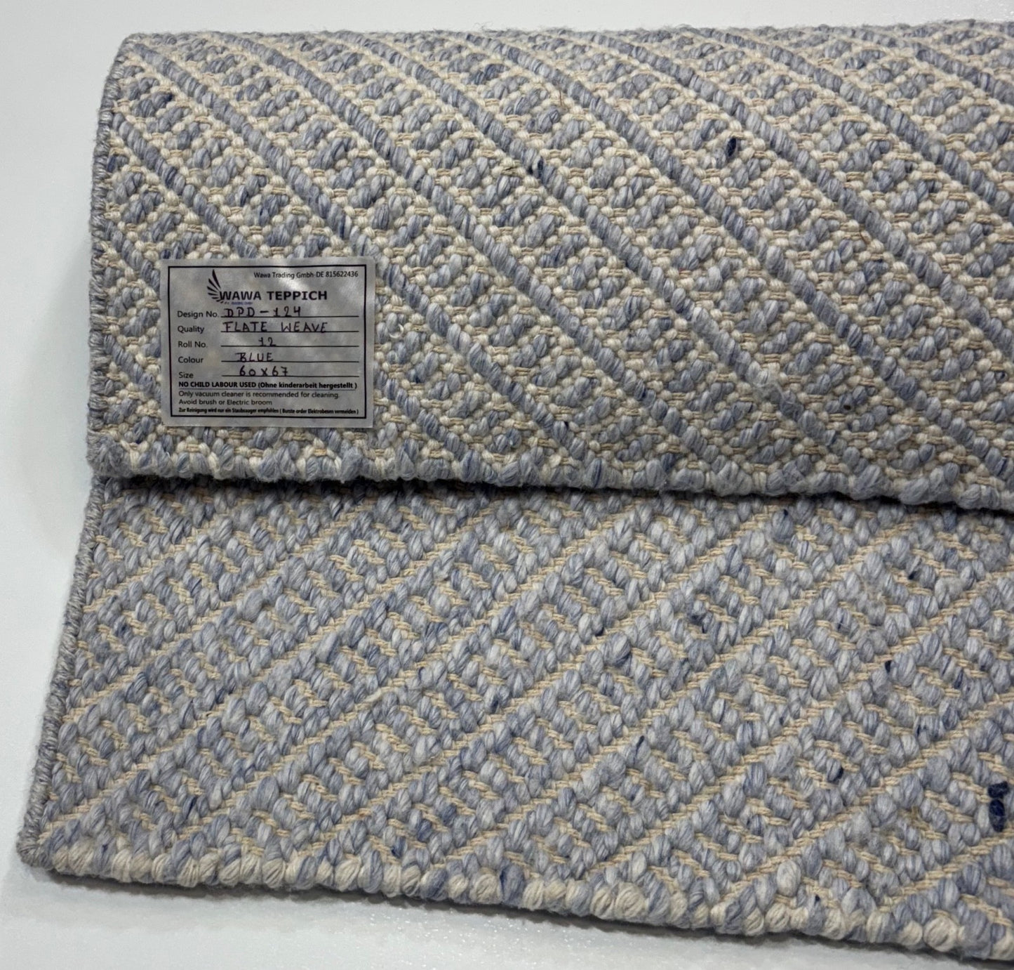 Teppich Flachgewebe – Handgefertigt aus Wolle & Baumwolle 60x67 cm Beige Grau