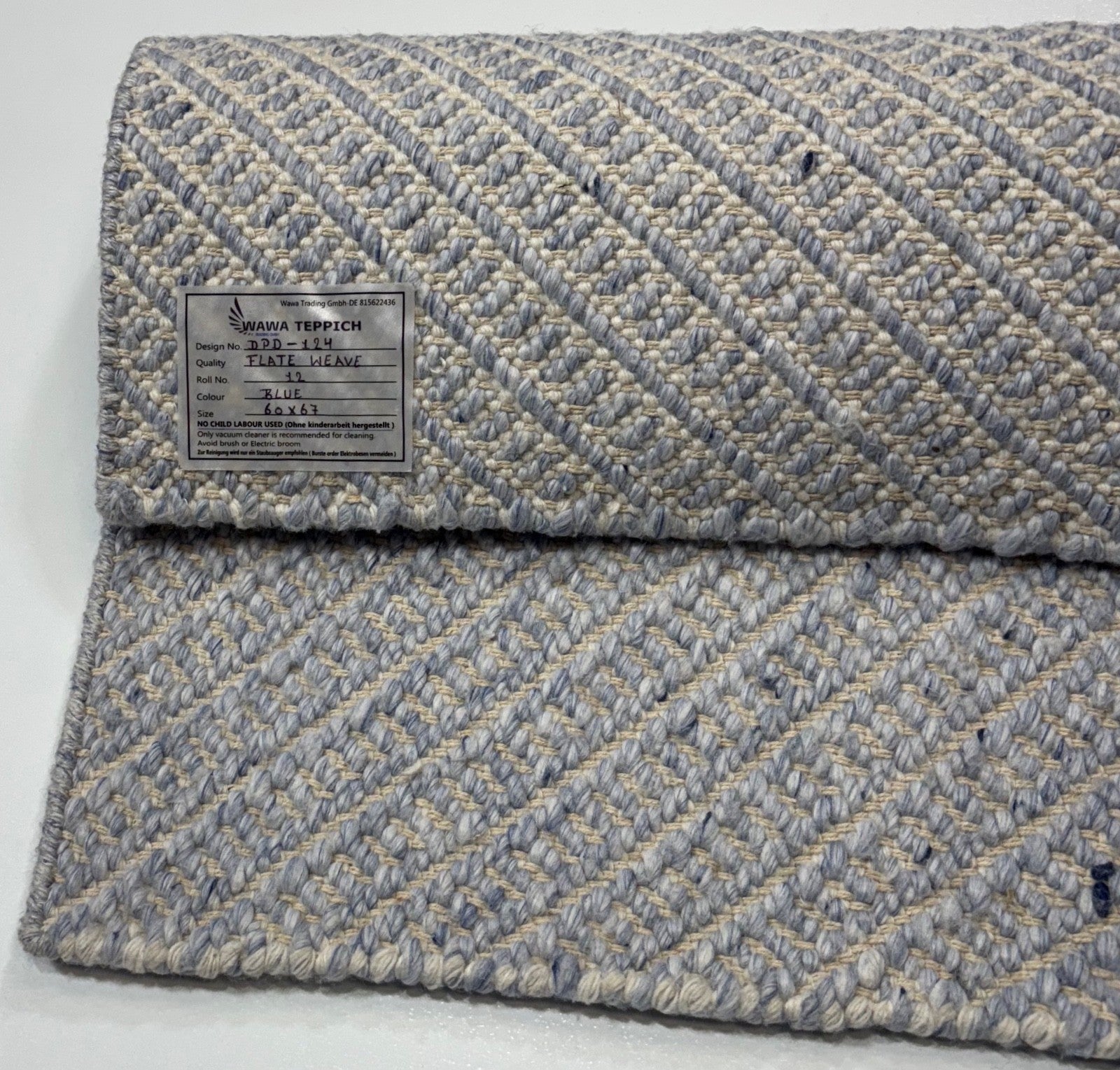 Teppich Flachgewebe – Handgefertigt aus Wolle & Baumwolle 60x67 cm Beige Grau