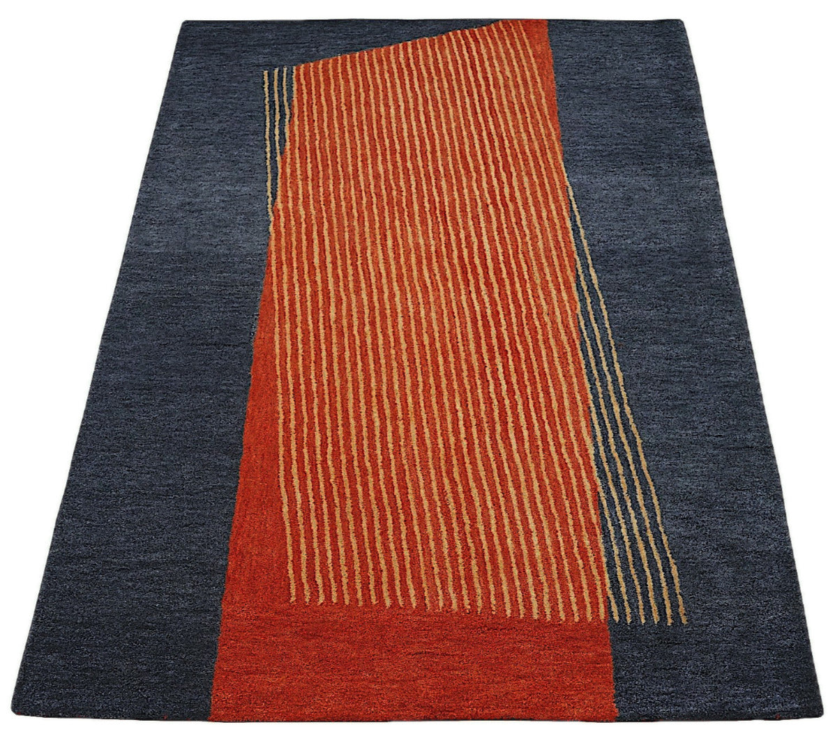 Orange Blau Teppich 160X230 cm 100% Wolle Orientteppich Handgetuftet HT398