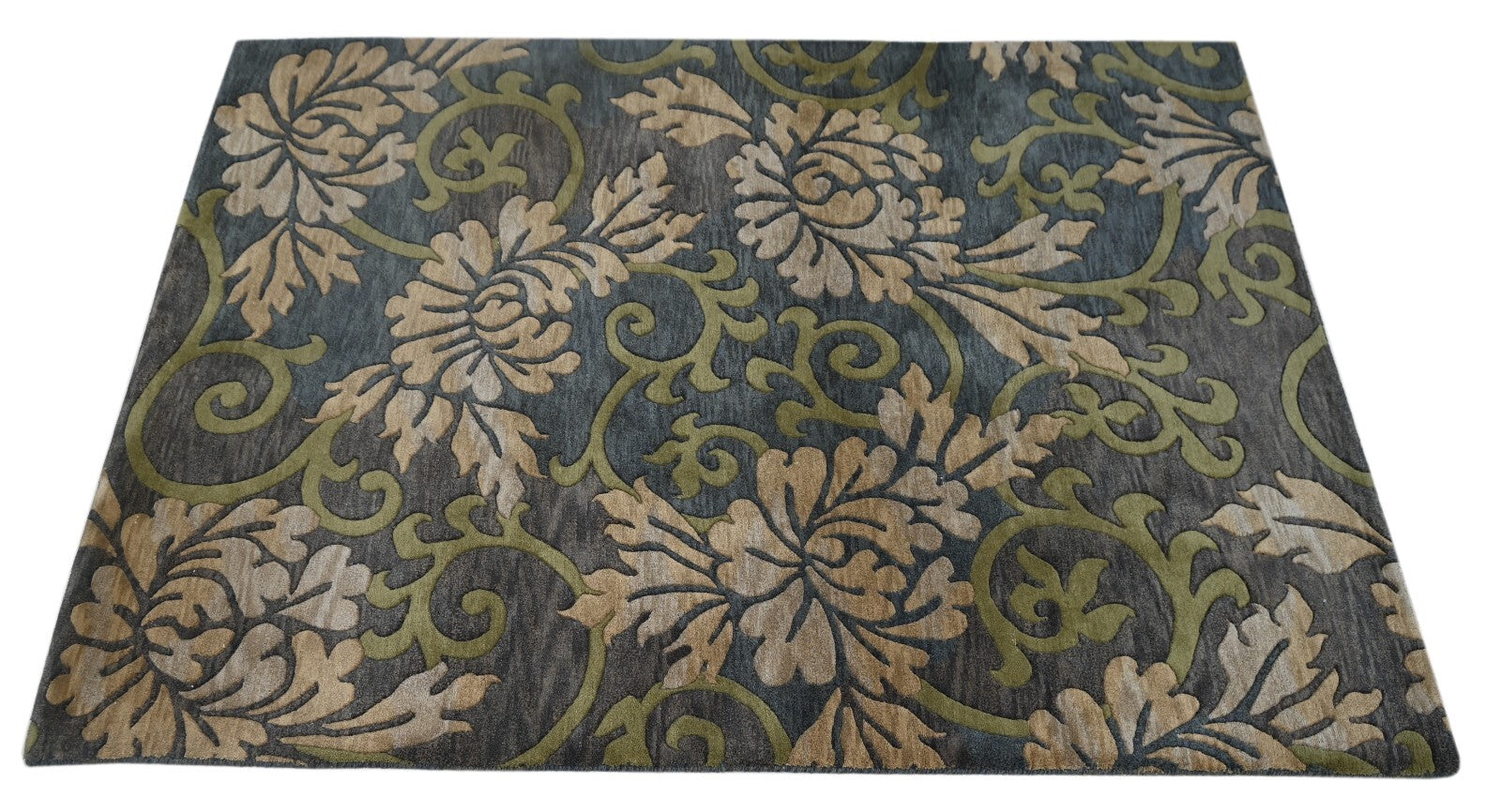 Modernes Handgeknüpfter Wolle 170x240 Vintage Grün Wohnzimmer Teppich SH178