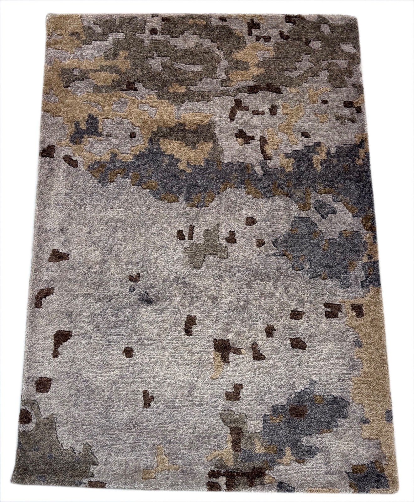 Handgeknüpfter Designer Teppich 60x90 cm Multigrau Glanz Bambus-Seide R115