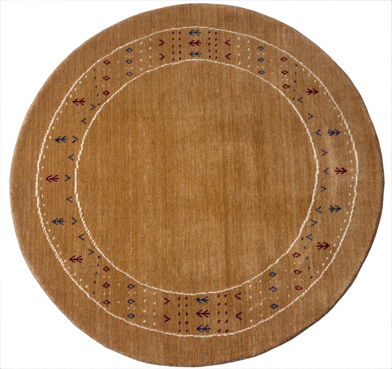 Gabbeh Teppich Rund 120 cm Handgewebt 100% Wolle Orient Design ac1