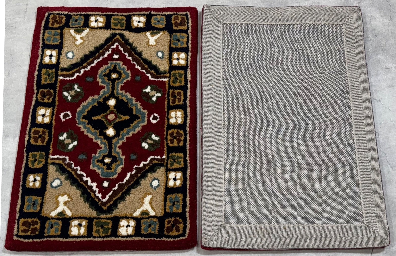 Wollteppich 40x60 Rot Beige Oriental Handgemacht TĂĽrvorleger Fussmatte HT370R