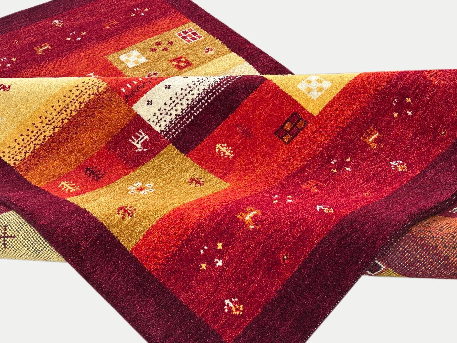 Gabbeh Wollteppich 170x240cm Handgeknüpft 100% Schurwolle Rot Mehrfarbig PT01