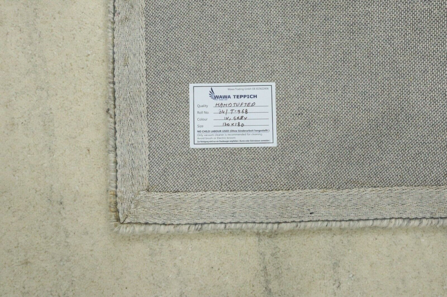 Teppich 100% Wolle 120X180 cm Handarbeit Beige Grau Handgetuftet T968