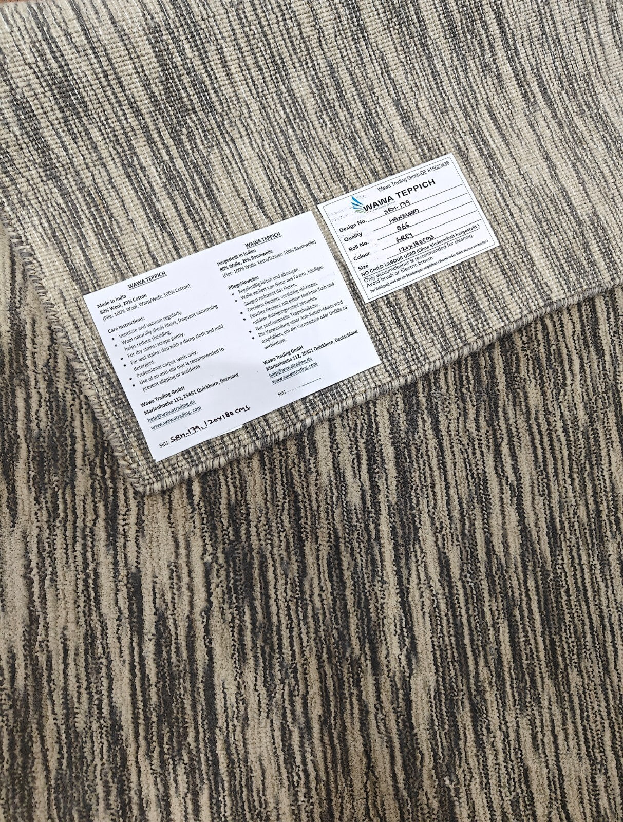 Handgewebter Teppich 120x180 Grau Glanzoptik Wolle Wohnzimmer SH179