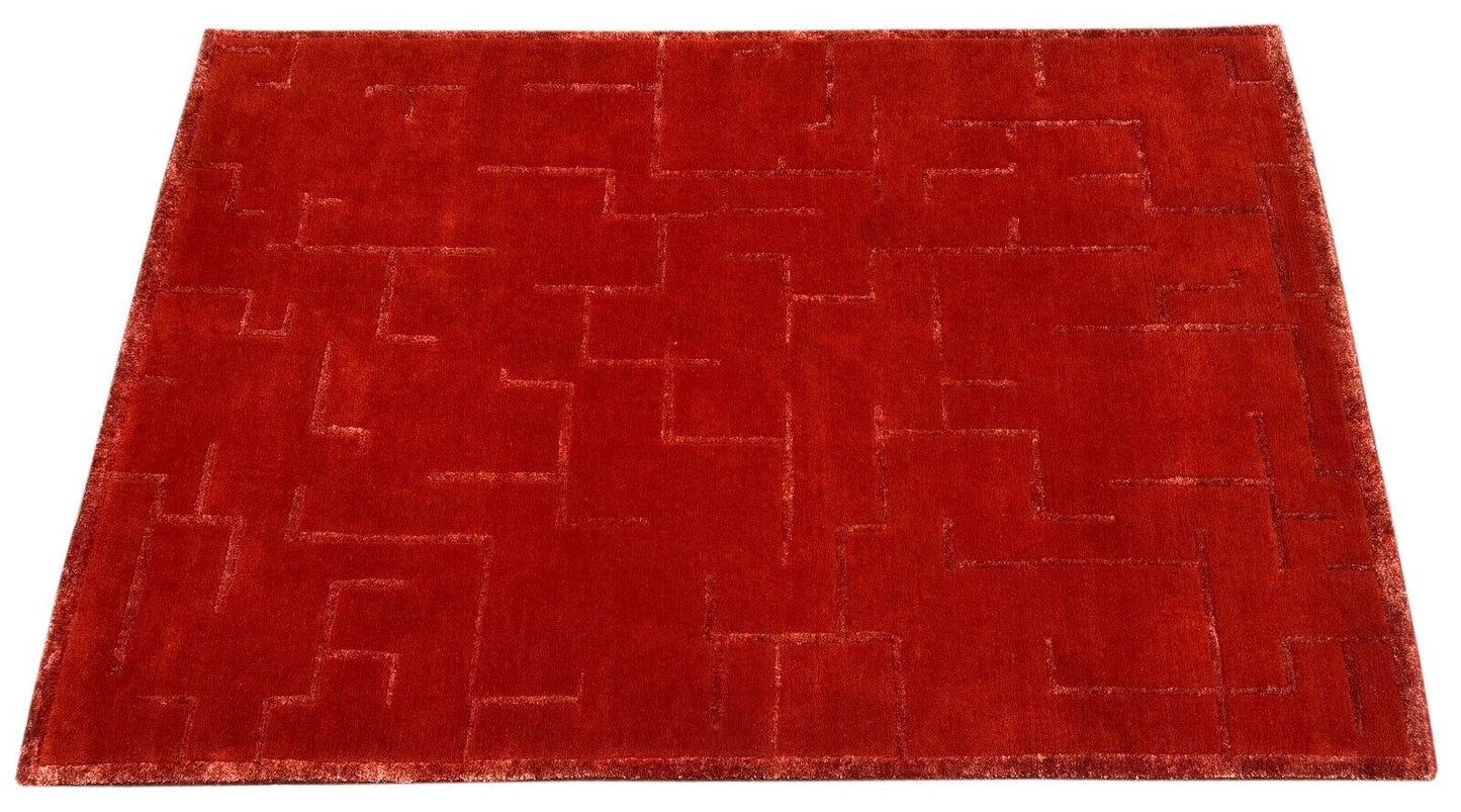 Rot Nepal Teppich Handgeknüpft Wolle Bambus seide Orientteppich 125x185 cm