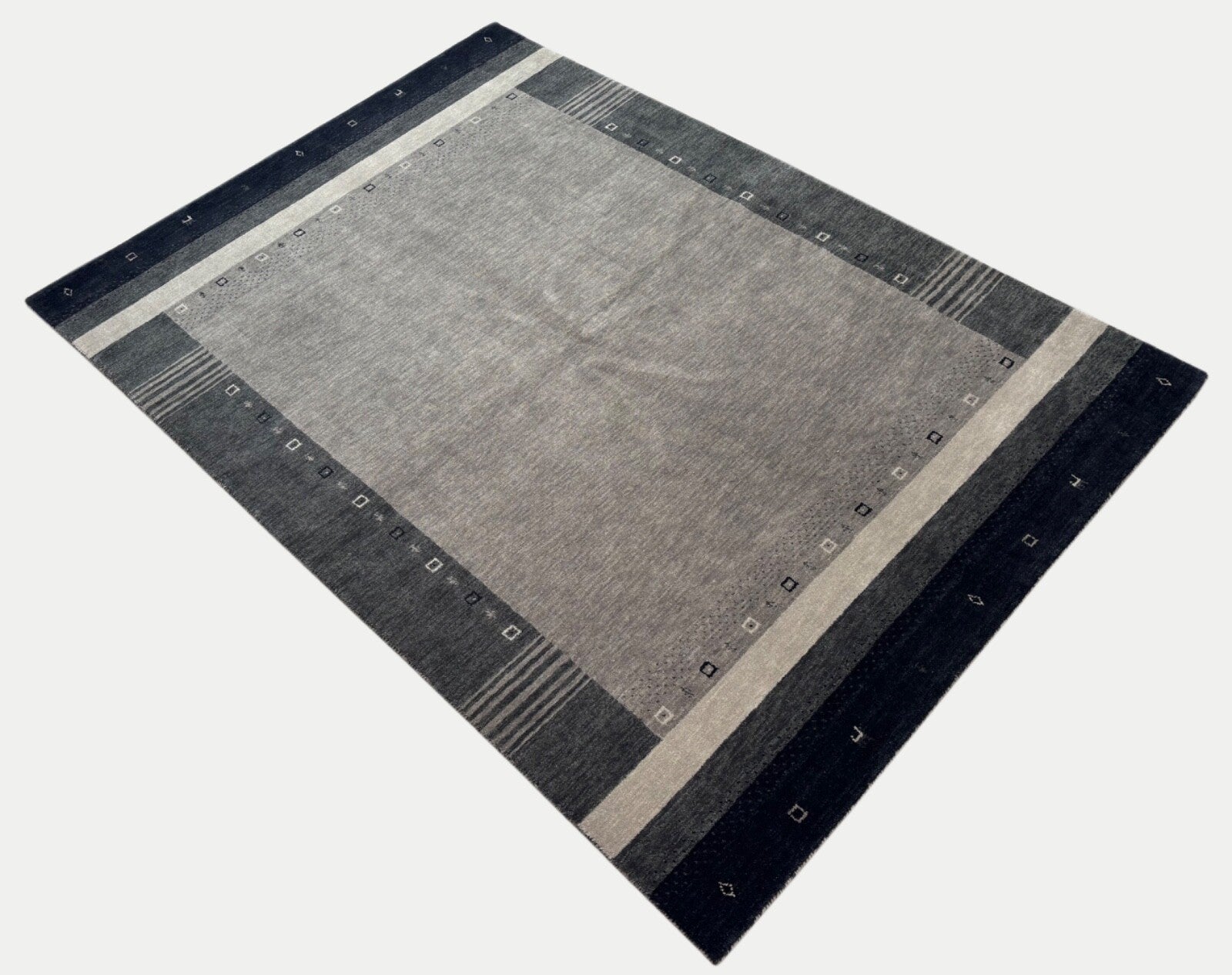 Gabbeh Wollteppich 170x240cm Handgewebt 100% Wolle Grau Moderní Teppich ST26