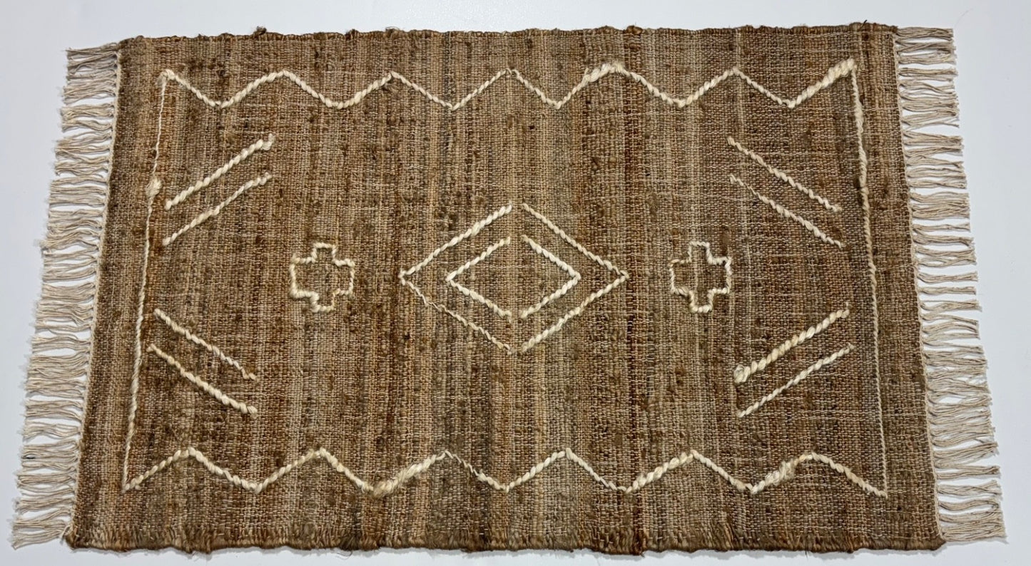 Jute Teppich 60x90 cm – Natur & Ethno Stil mit handgewebtem Muster D529
