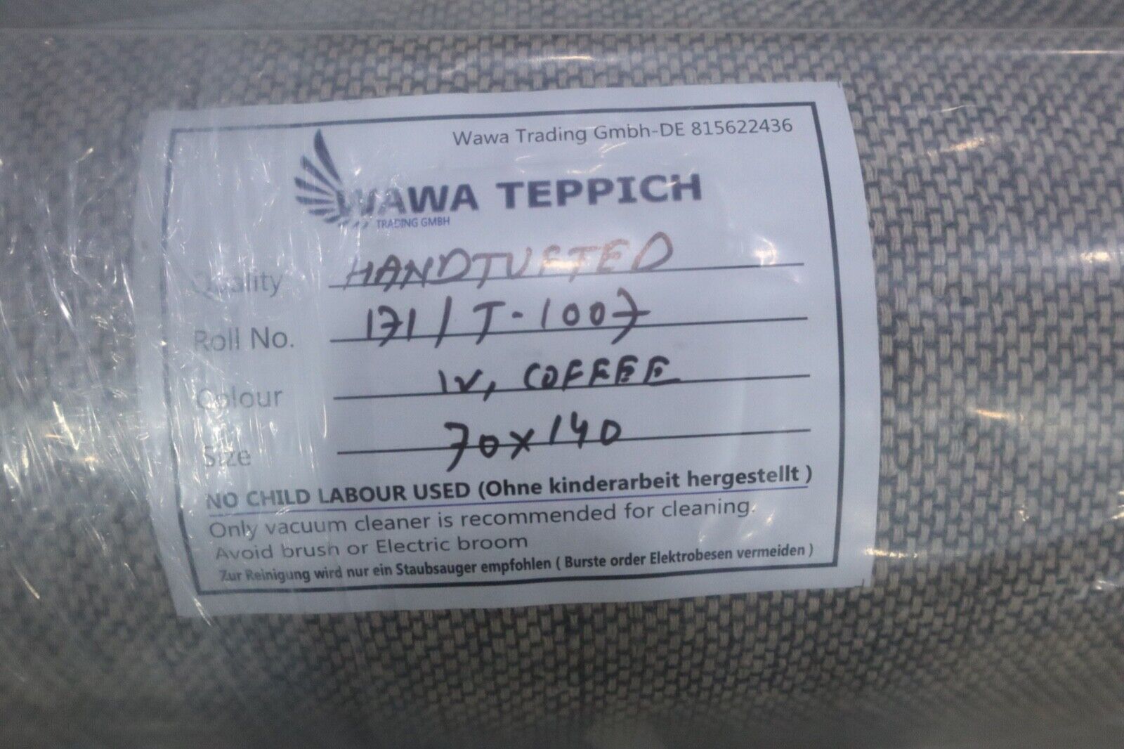 Teppich 100% Wolle 70X140 cm Handarbeit Beige Kaffeefarbe Handgetuftet T1007