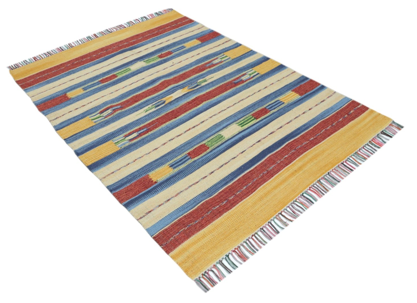 Kelim Teppich 100% Baumwolle flach gewebt mit Fransen Kilim Dhurrie 8 Designs CT