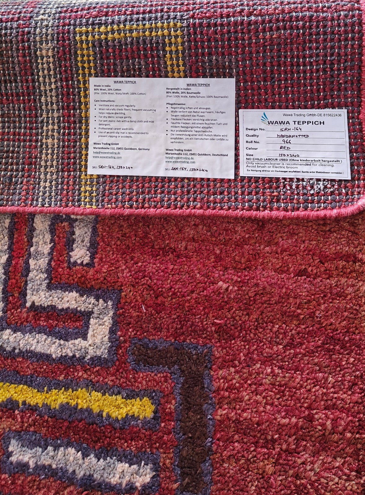 Modernes Handgeknüpfter Wolle 150x240 Vintage Rot Wohnzimmer Teppich SH164