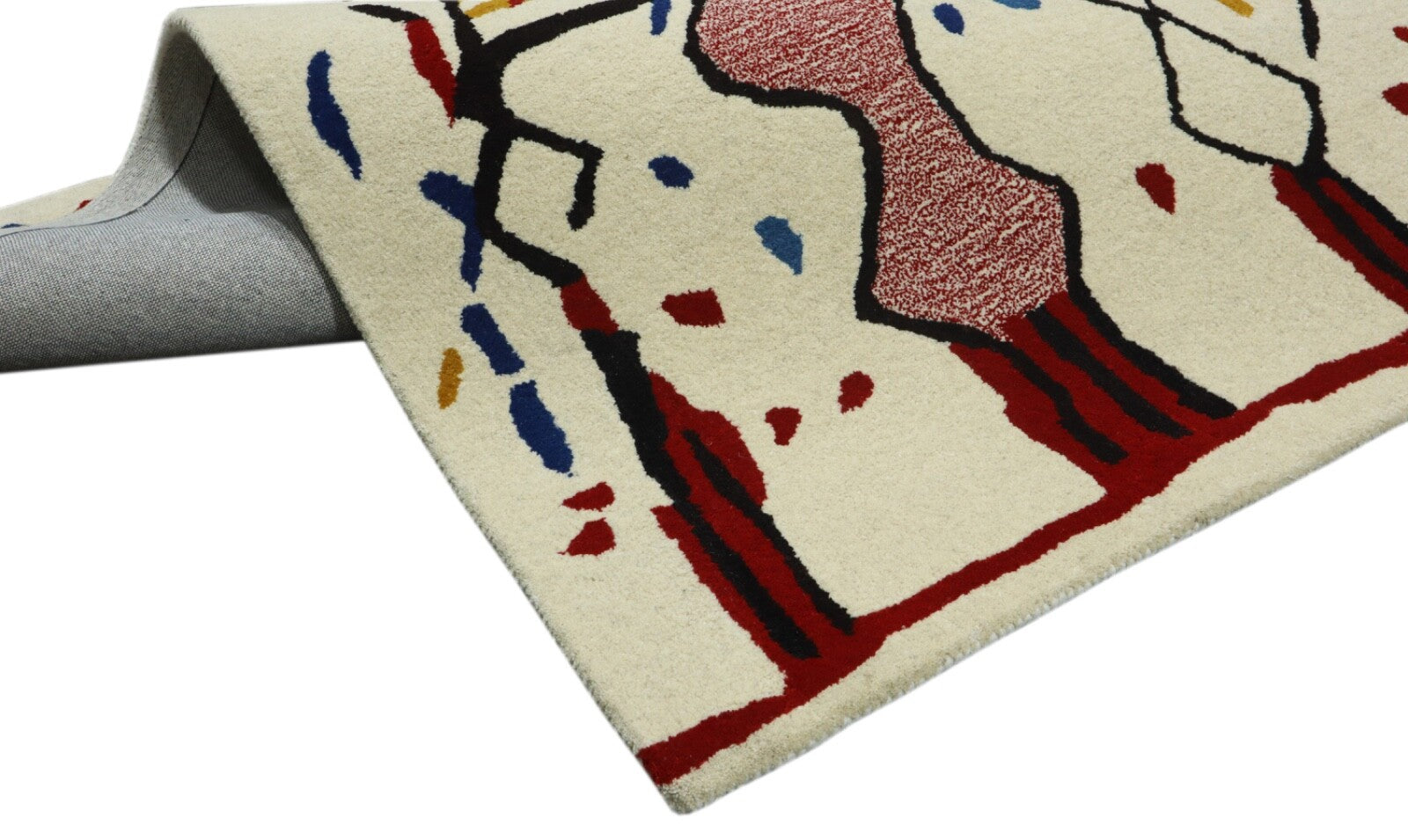 Wollteppich 120x180 Beige Bunt Ethno Marokko Teppich Handgetuftet Modern HT311