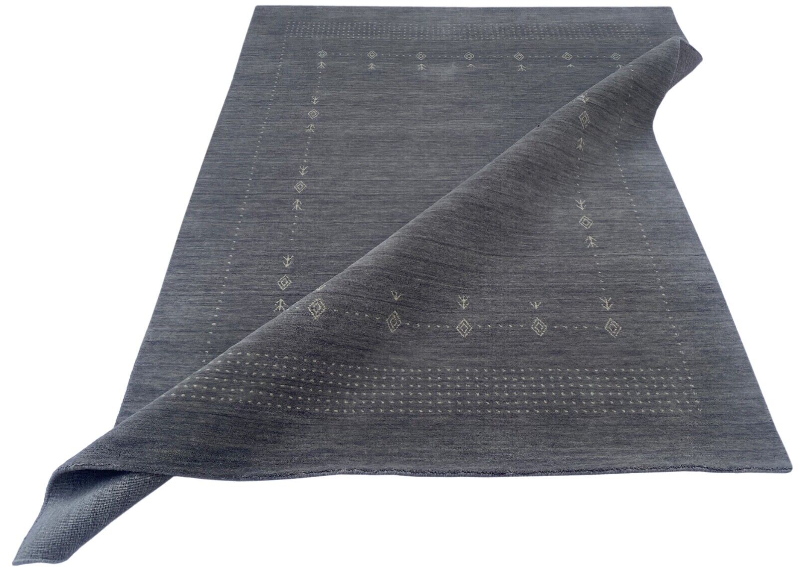 Grau Teppich 100% Wolle 170x240 cm Handgewebt hellblau Orientteppich ac08