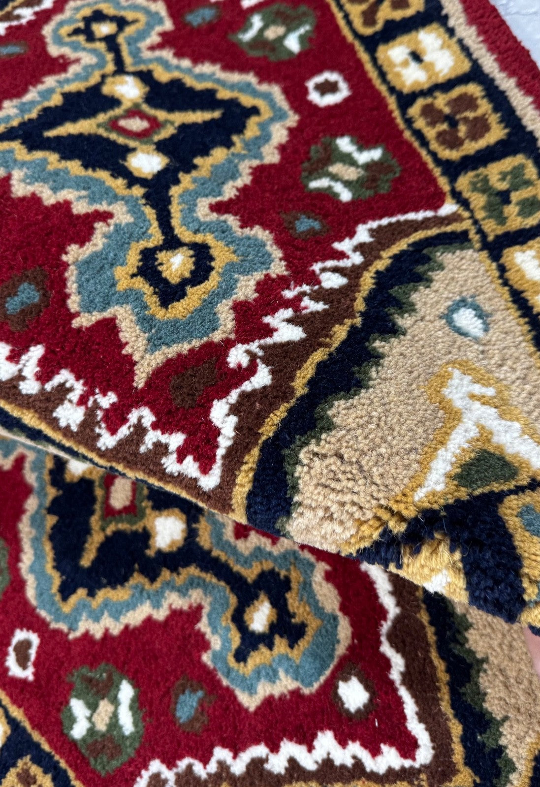 Wollteppich 40x60 Rot Beige Oriental Handgemacht TĂĽrvorleger Fussmatte HT370R