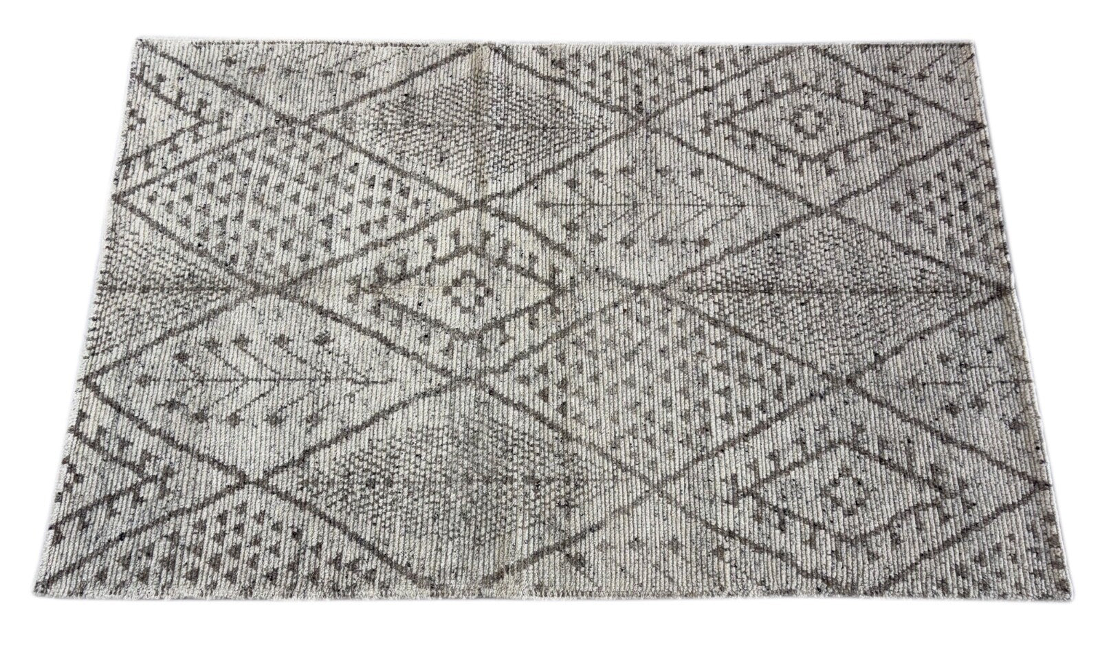 Handgeknüpfter Wollteppich 150x243 cm Naturbeige Grau Modern Design DT978