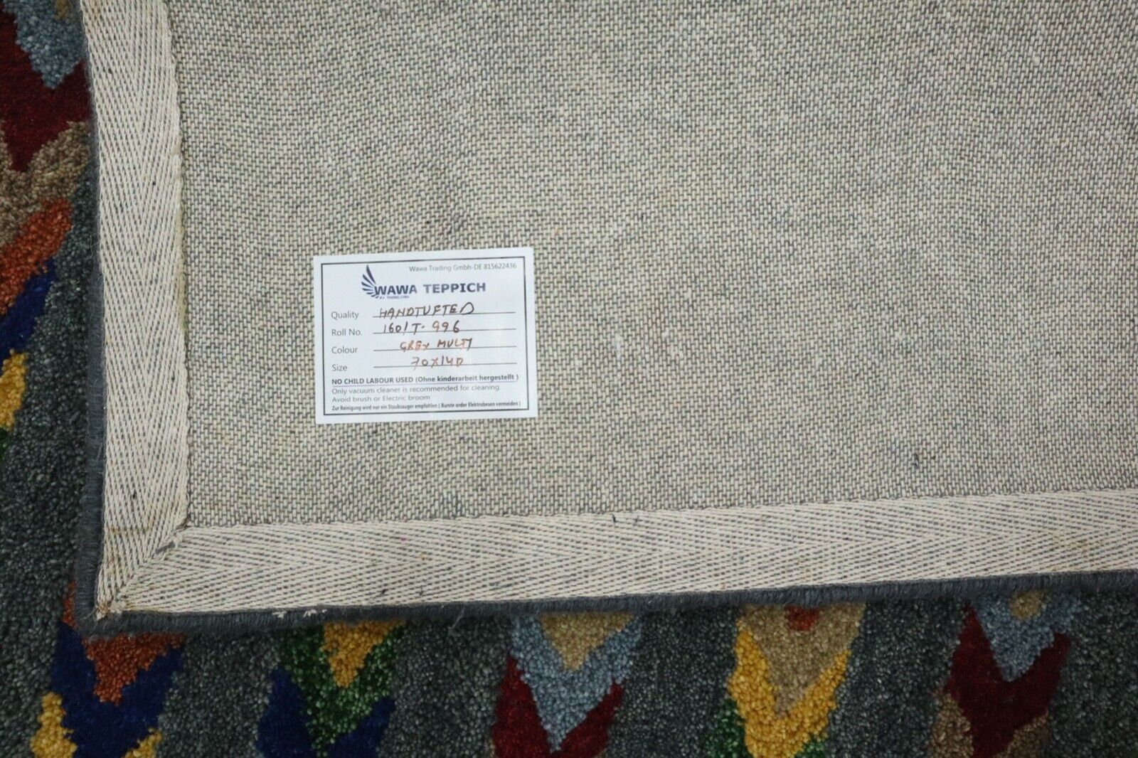 Gabbeh Teppich 100% Wolle 70X140 cm Handarbeit Grau Handgetuftet T996