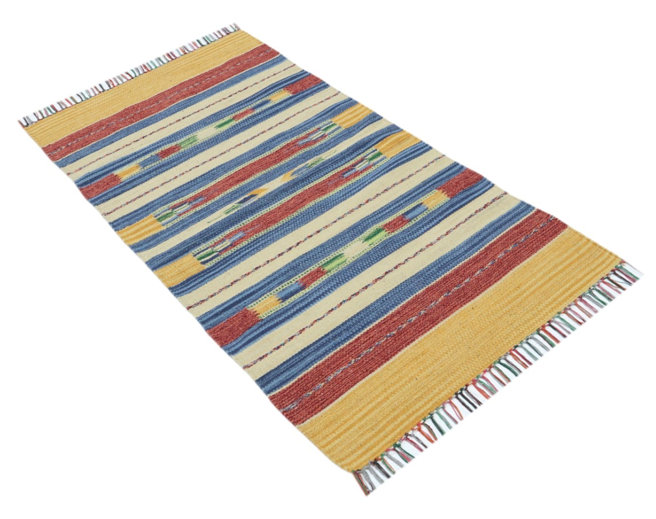 Kelim Teppich 100% Baumwolle flach gewebt mit Fransen Kilim Dhurrie 8 Designs CT