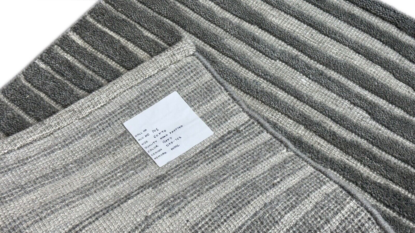 Handgeknüpfter Teppich 60x90 aus Wolle Modern Grau und Beige DKD-768