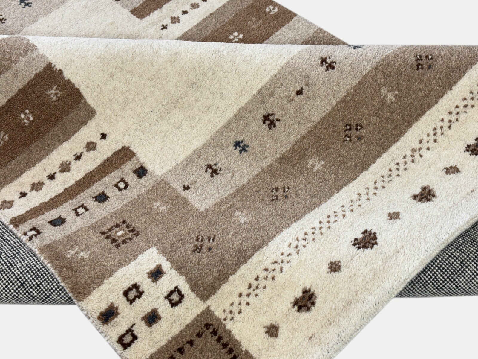 Gabbeh Wollteppich 170x240cm Handgeknüpft 100% Wolle Naturfarbe Beige ST30