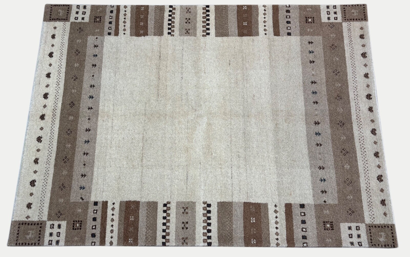 Gabbeh Wollteppich 170x240cm Handgeknüpft 100% Wolle Naturfarbe Beige ST30
