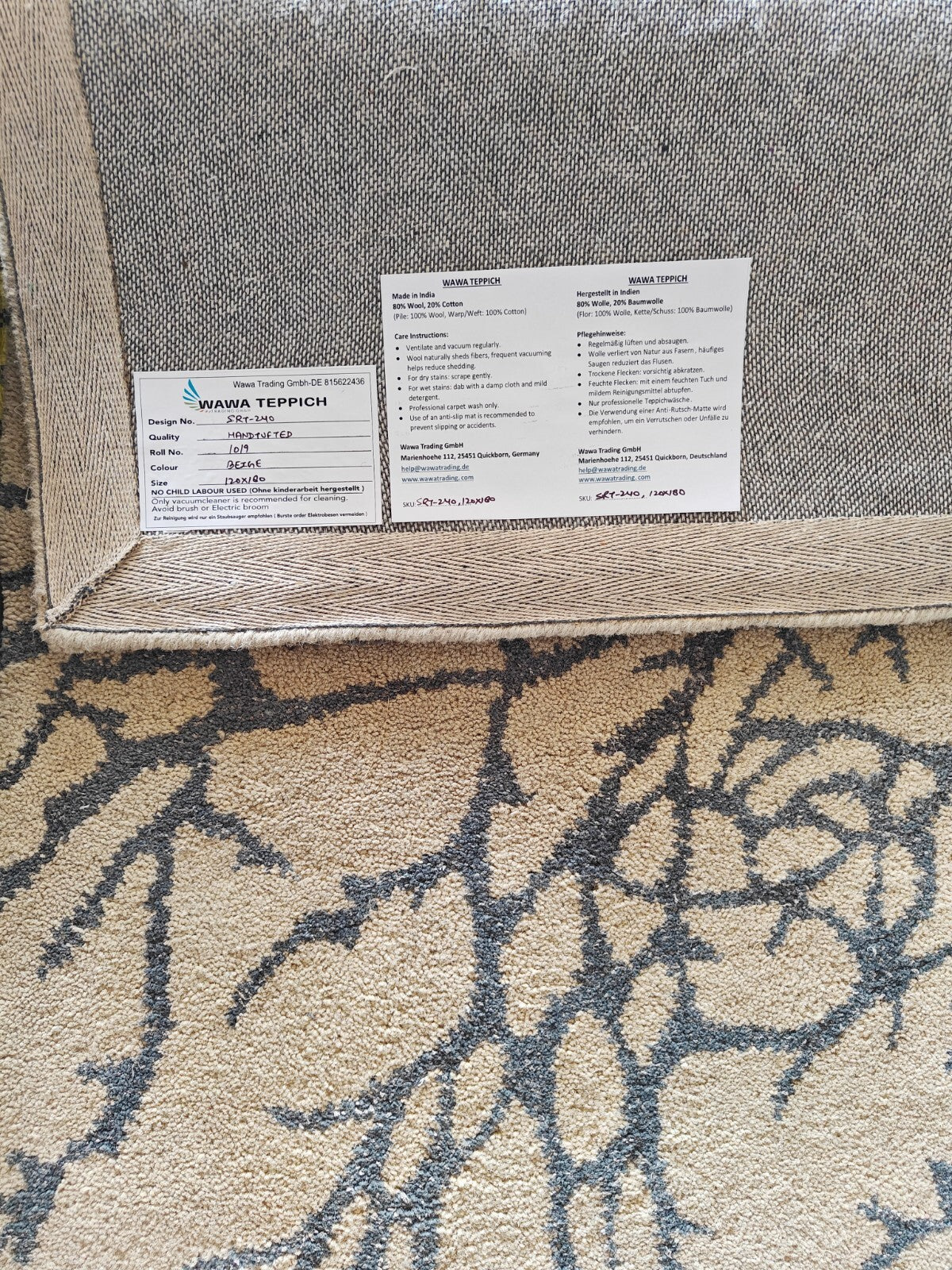 Handgetufteter Wolle teppich 120x180 Beige Modern Wohnzimmer SH240