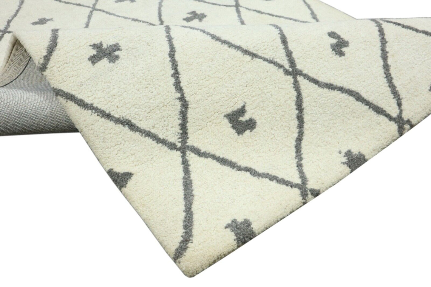 Beige Grau Teppich 100% Wolle 120X180 cm Handarbeit Handgetuftet T964