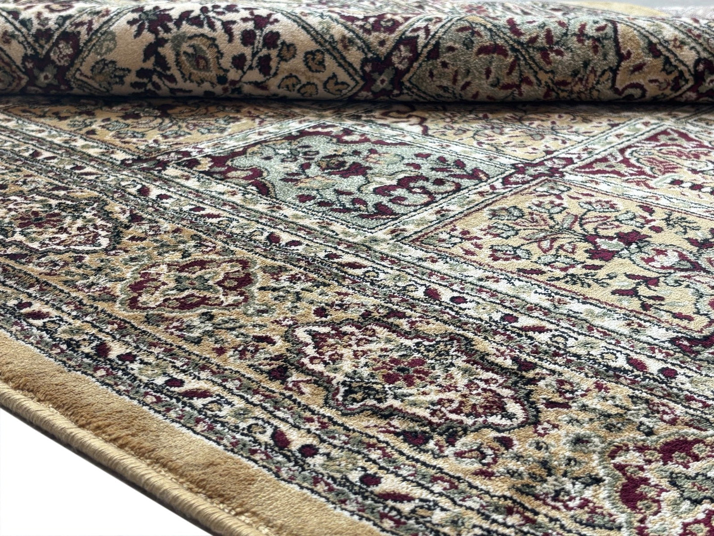 Orientteppich Kaschmir Design Teppich Beige Bordeaux Gold 150x210 cm M92G