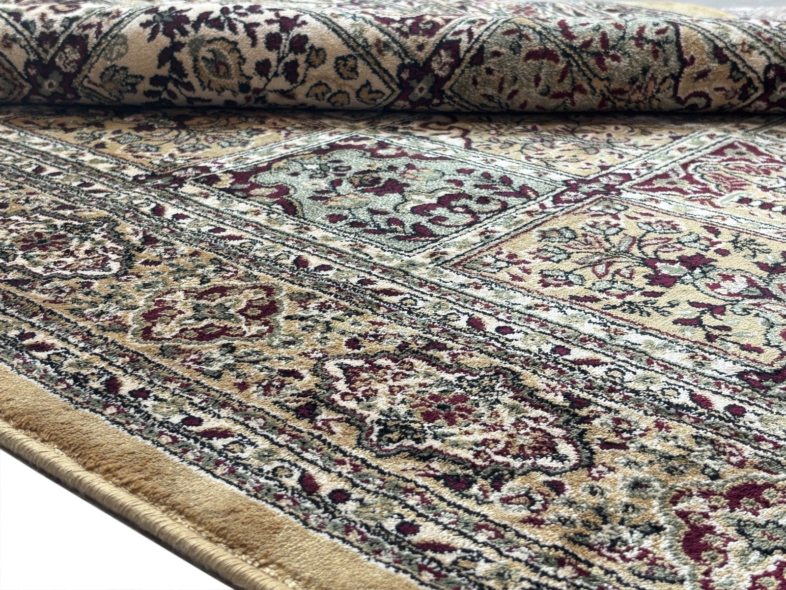 Orientalska preproga, kašmirski vzorec, bež, bordo, zlata, 150x210 cm, M92G