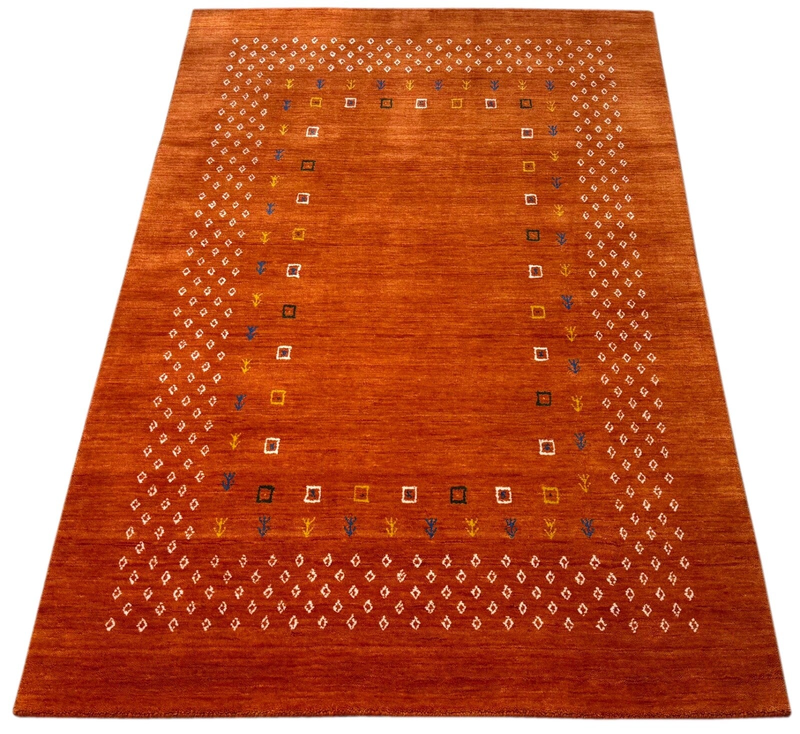 Terracotta Gabbeh Teppich 100% Wolle 120x180 cm Handgewebt Orientteppich AC4