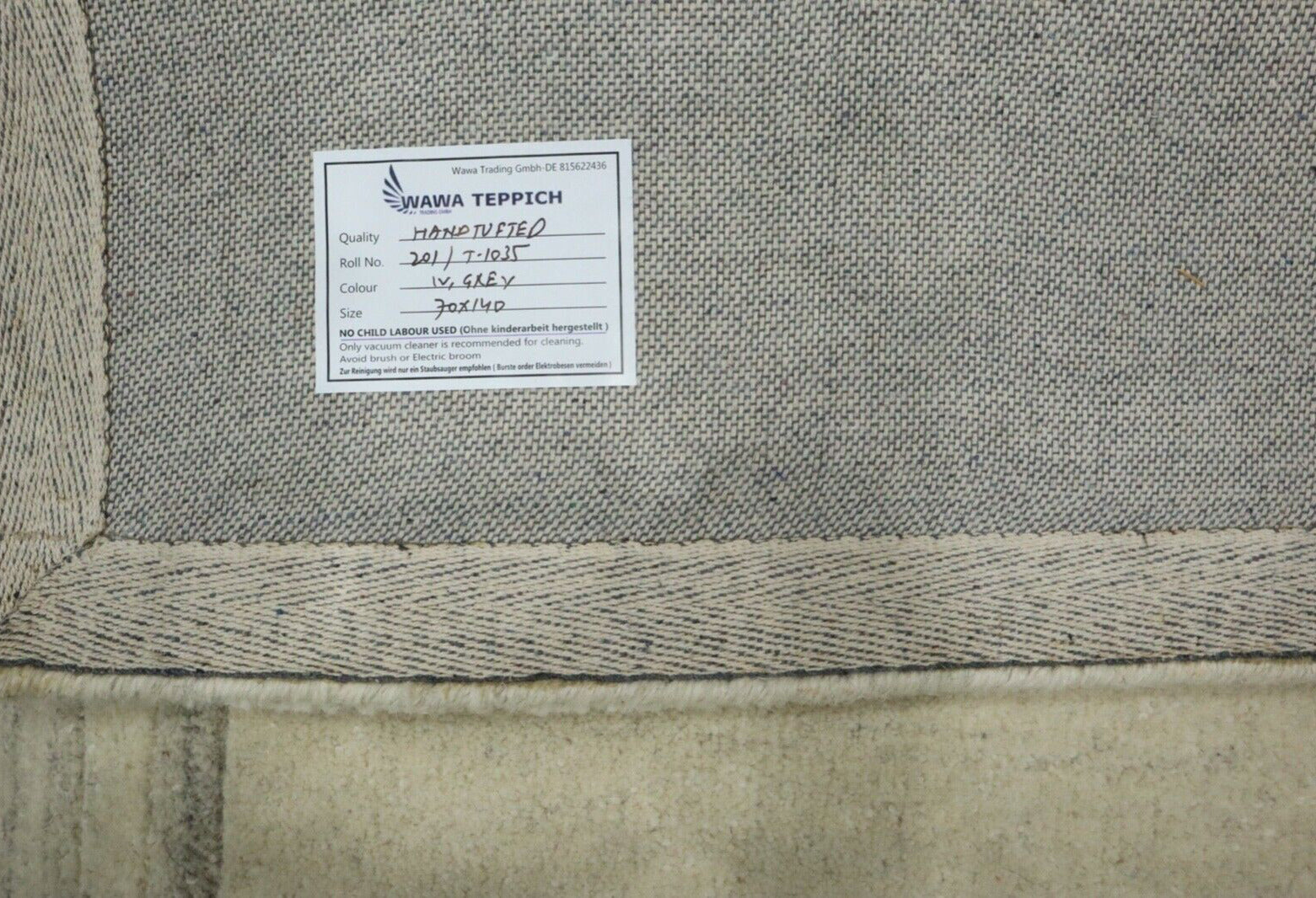 Gabbeh Teppich 100% Wolle 70X140 cm Handarbeit Grau Beige Handgetuftet T1035