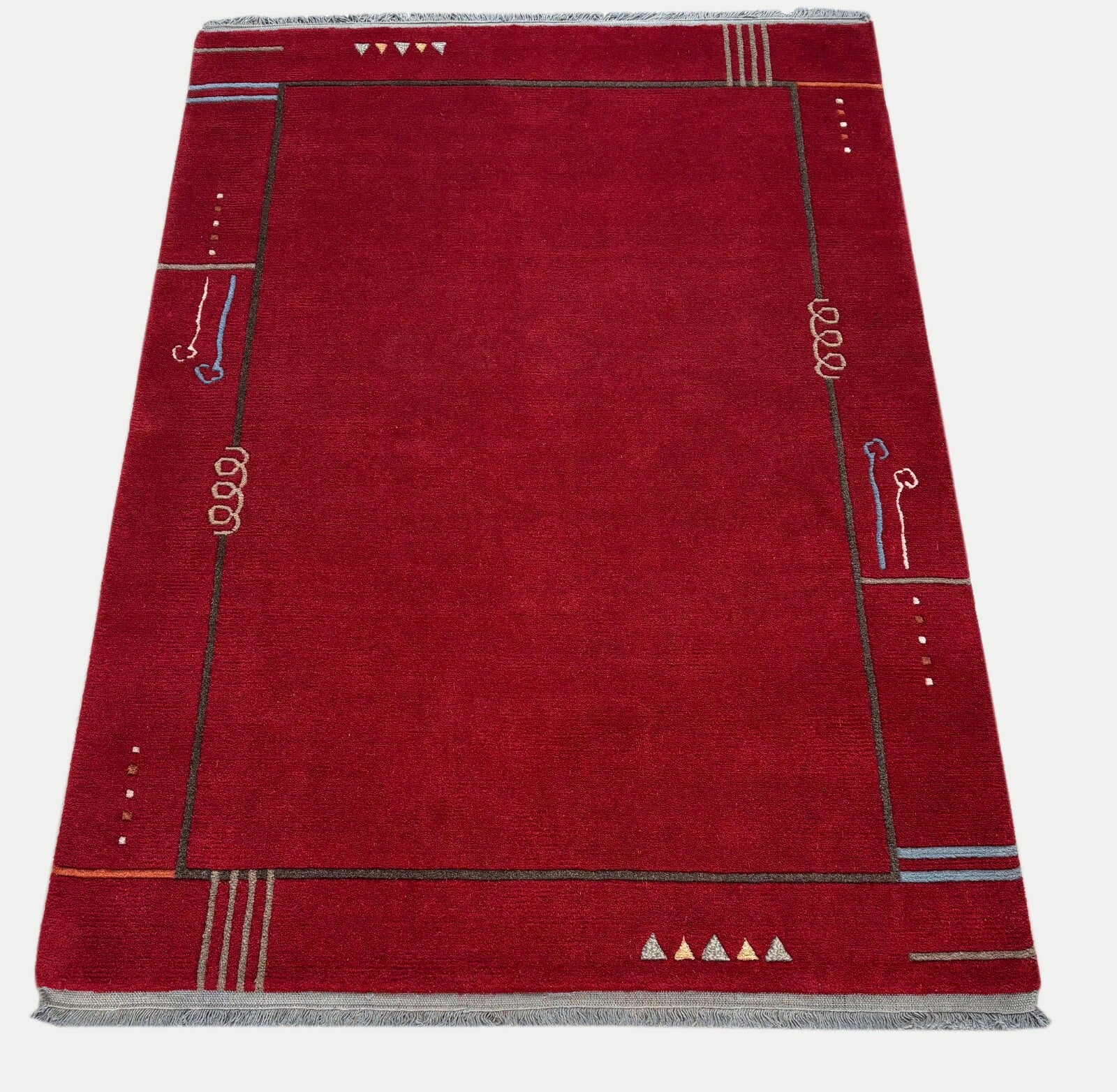 Rot Teppich Indo Nepal Handgeknüpft 100% Wolle 160X230 cm Orientteppich R21B
