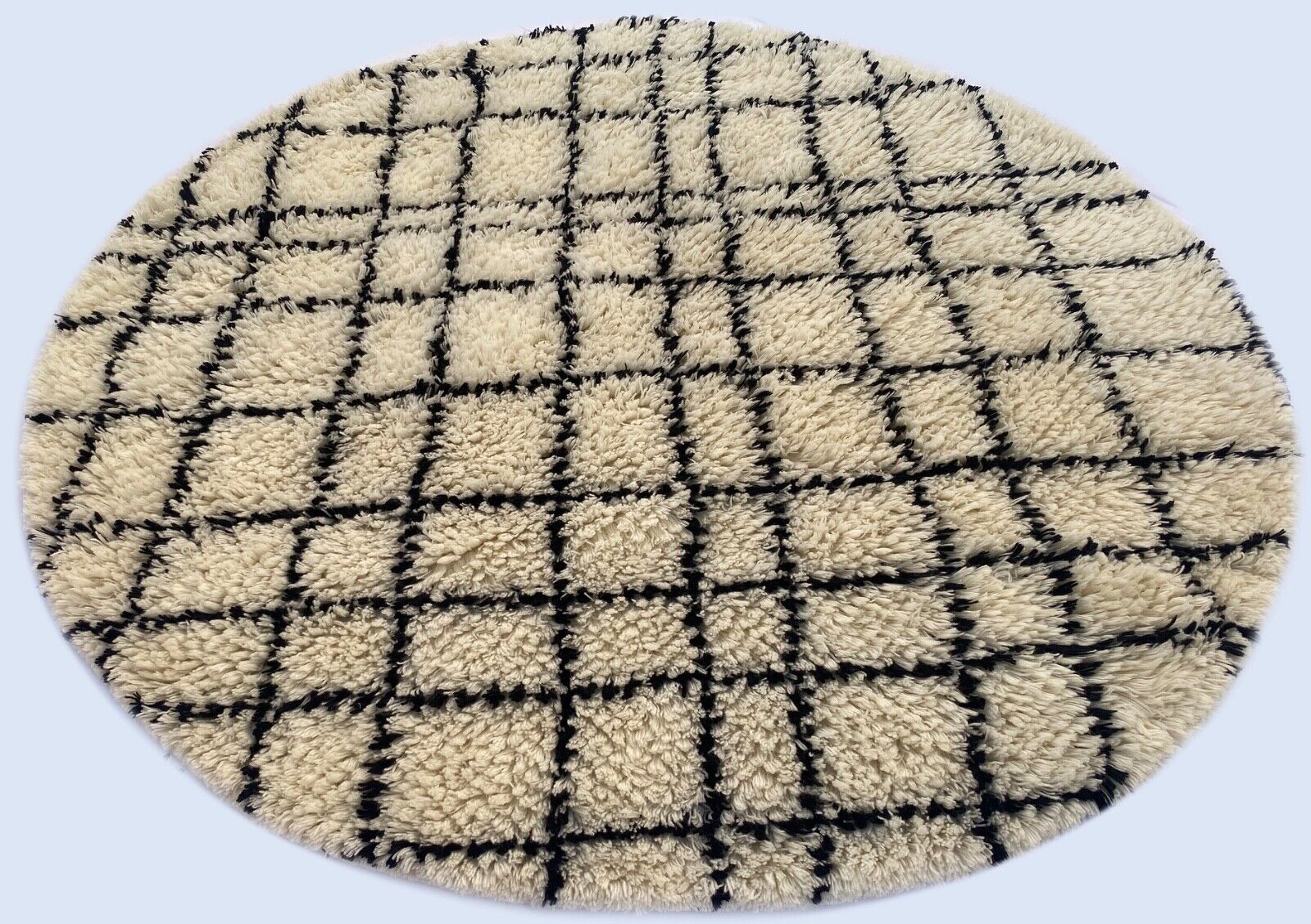 Shaggy Teppich Morocco Berber 100% Wolle Schwarz Elfenbein Handgefertigter BM5