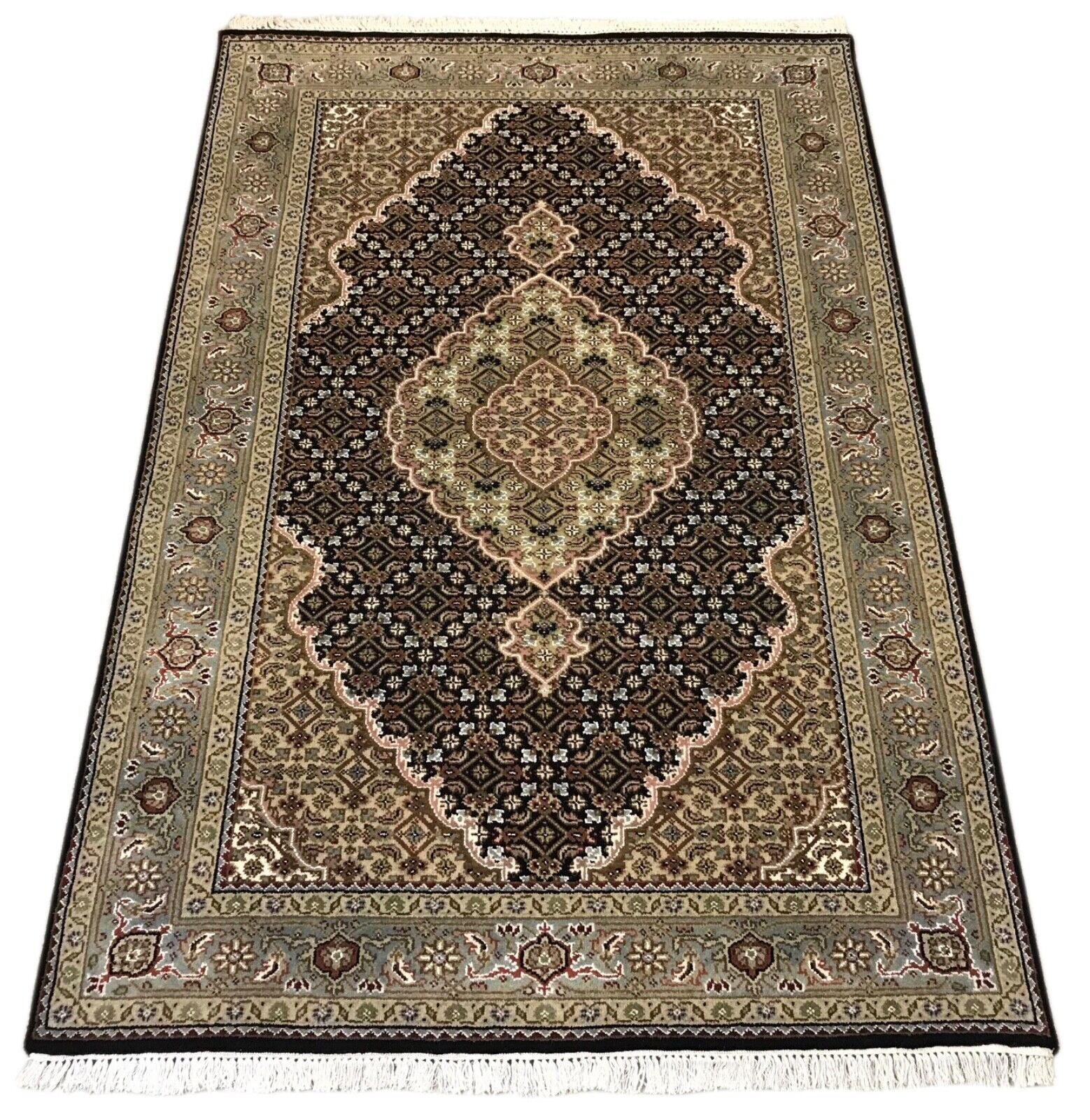 Teppich Handgeknüpft Orientteppich Täbriz Mahi Bidjar creme Rot 125x188 cm M10
