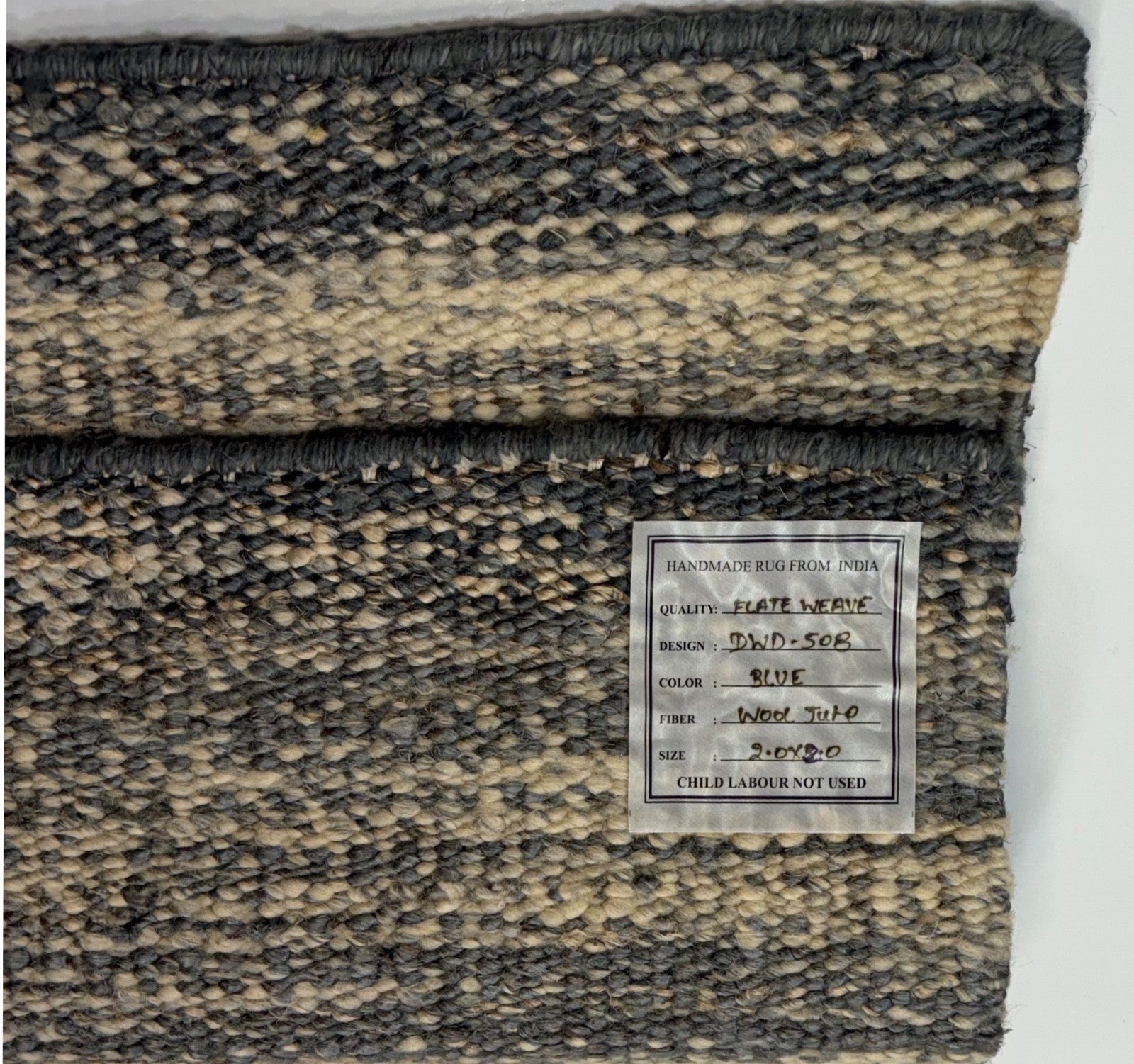 Kleiner Wollteppich 60x60 cm Handgewebt aus Wolle & Jute Naturfarben Unter D508