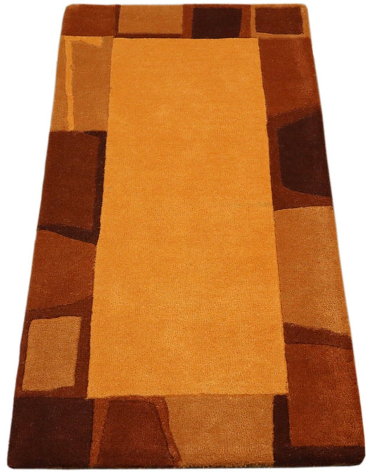 Teppich 100% Wolle 70X140 cm Handarbeit Orange Gold Handgetuftet T1009