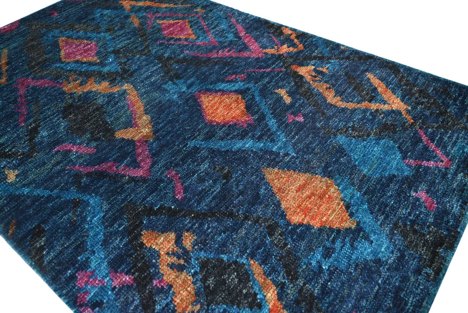 Modernes Handgeknüpfter Jute 150x240 Vintage Blau Wohnzimmer Teppich SH166