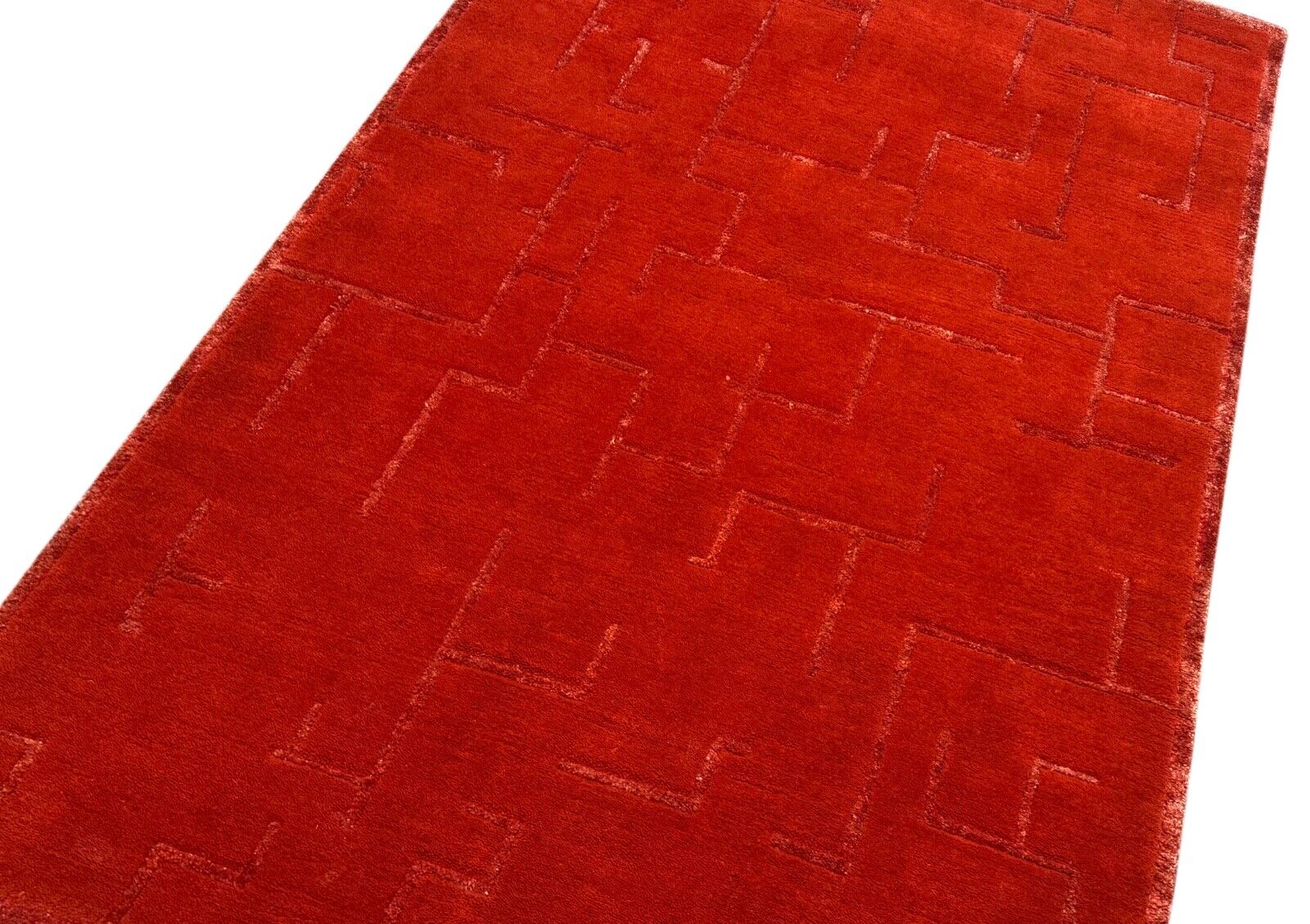 Tappeto nepalese rosso, annodato a mano, lana, bambù, seta, tappeto orientale, 125x185 cm