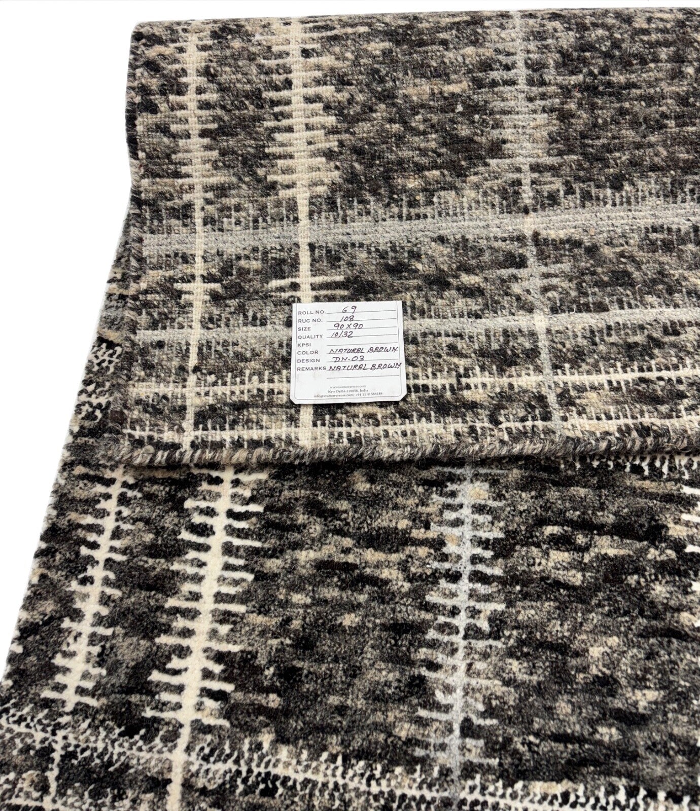 Handgeknüpfter Teppich 90x90 cm Dunkelgrau Weiß Modern Kurzflor Wolle R108