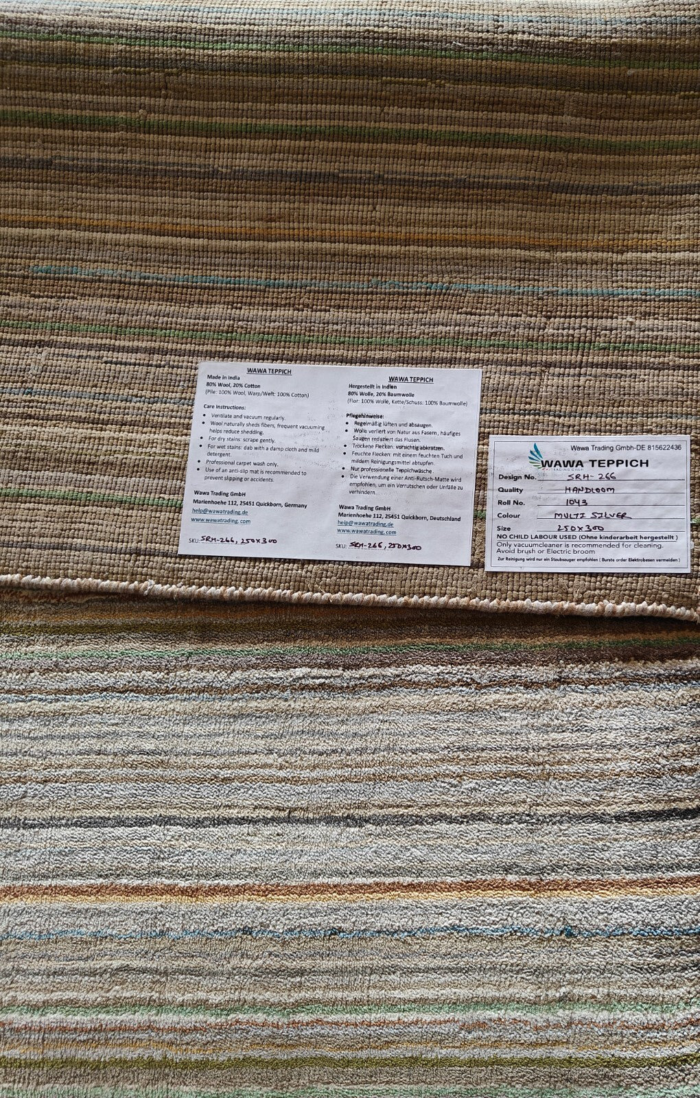 Handgewebter Teppich 250x300 Multi-Silber Viskose Glanzoptik Wohnzimmer SH266