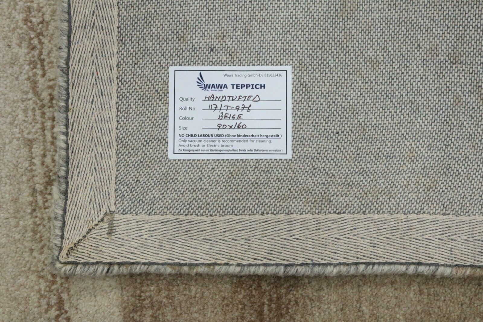 Beige Grau Orient Teppich 100% Wolle 90X160 cm Handarbeit Handgetuftet T976