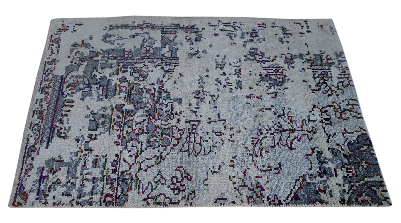 Modernes Handgeknüpfter Bambus90x120Vintag Silber-Multl Wohnzimmer Teppich SH157