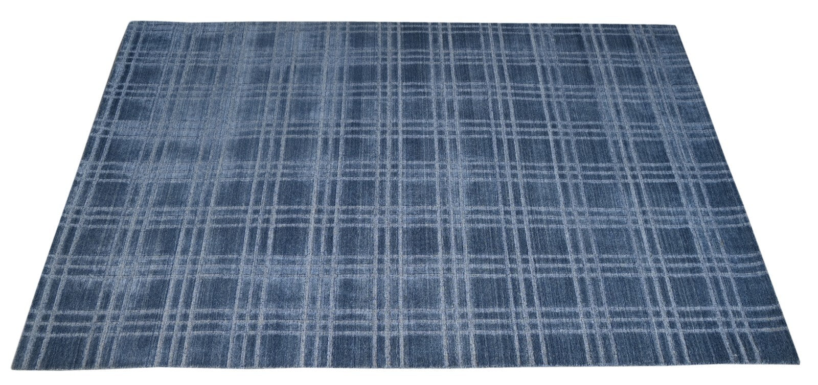 Handgewebter Teppich 170x240 BLAU Glanzoptik Wolle Flach Wohnzimmer SH116